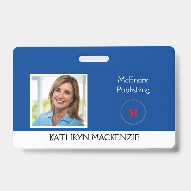Company Photo Blue Logo Personalise Name Badge ID Badge (Front)