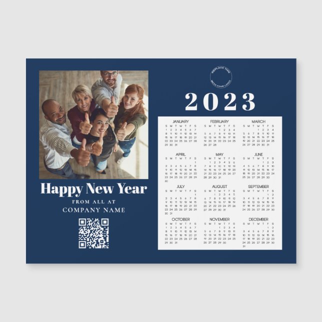 Company Photo Calendar 2023 Logo QR Navy New Year (Front)