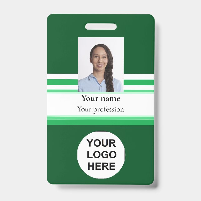 Company photo logo barcode green ID badge (Front)