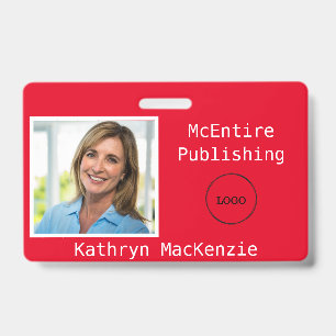 Company Photo Red Logo Name ID Badge