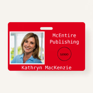 Company Photo Red Logo Name ID Badge