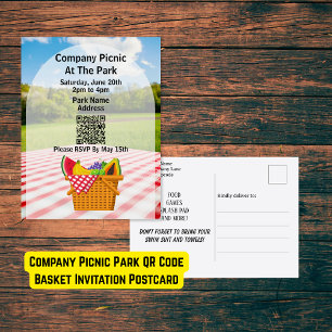 Company Picnic Park QR Code Basket Invitation Postcard