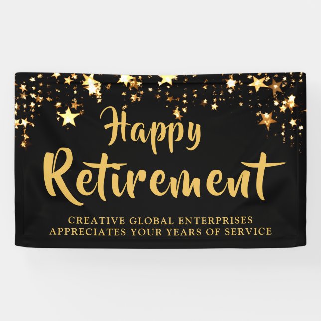 Company Retirement Party Black and Gold Stars Banner (Horizontal)