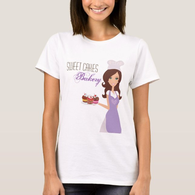 Company T-Shirt Brunette Baker on Purple Cup Cakes (Front)