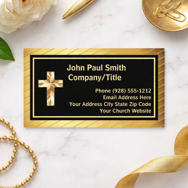 Company Title Classy Gold Cross And Black  Business Card (Creator Uploaded)