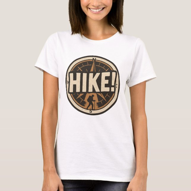 Compass and Hiker Badge Design T-Shirt (Front)