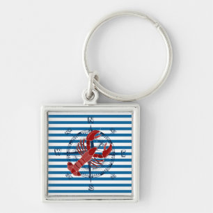 Compass and Lobster Blue and White Stripe Key Ring