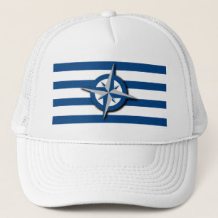 Compass and Stripes Pattern Nautical Inspired Trucker Hat