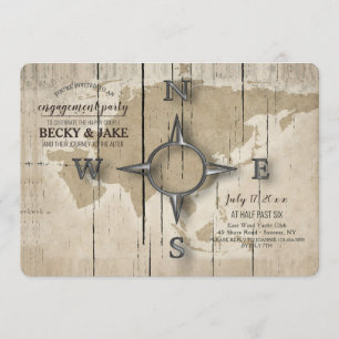 Compass and World Map Engagement Party Invitation
