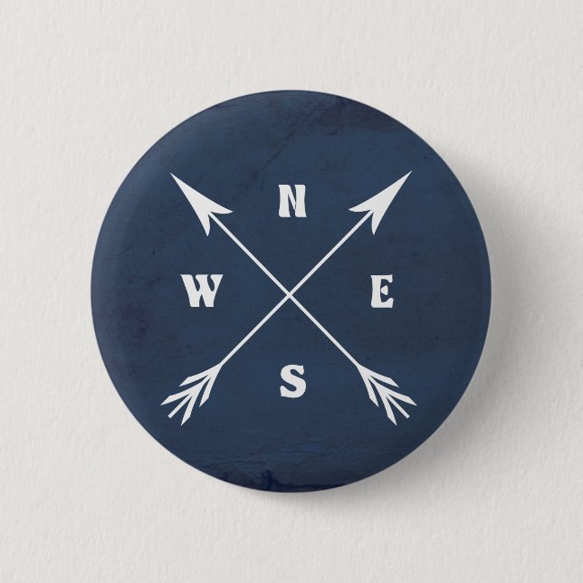 Compass arrows 6 cm round badge (Front)