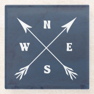 Compass arrows glass coaster