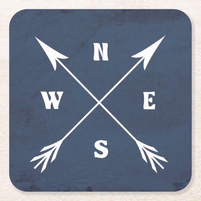 Compass arrows square paper coaster (Front)