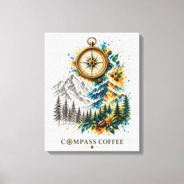 Compass Coffee Mountain Landscape Wall Art (Front)