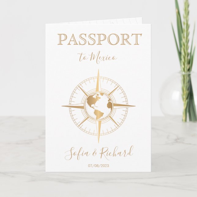 Compass Destination Wedding Passport World Map  Invitation (Front)