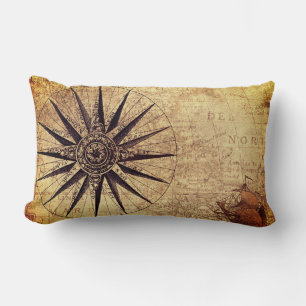 Compass Discovery Age World Map Vintage Lumbar Cushion