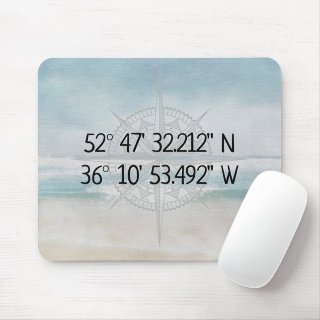 Compass GPS Home Coordinates On Ocean Mouse Pad (With Mouse)
