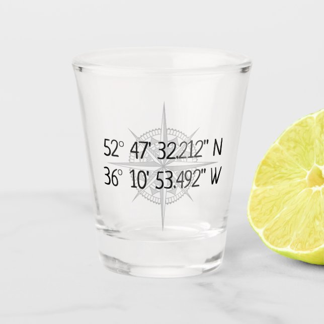 Compass GPS Home Coordinates Shot Glass (Front)
