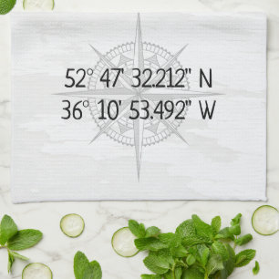 Compass GPS Home Coordinates Tea Towel