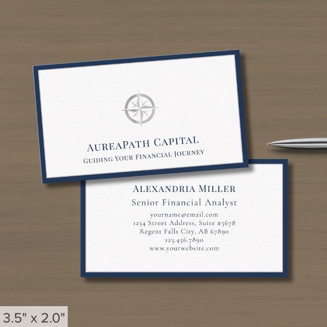 Compass Logo Blue Border Business Card (Creator Uploaded)