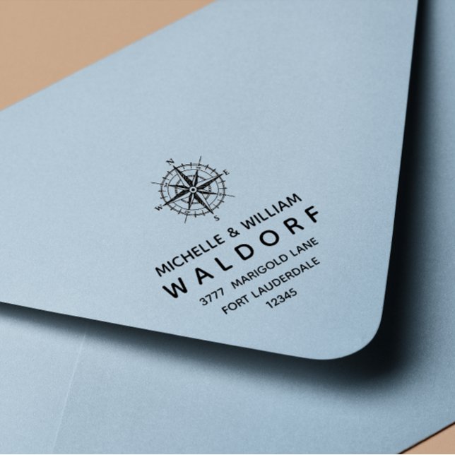 Compass Nautical Coastal wedding Return Address Self-inking Stamp (Creator Uploaded)