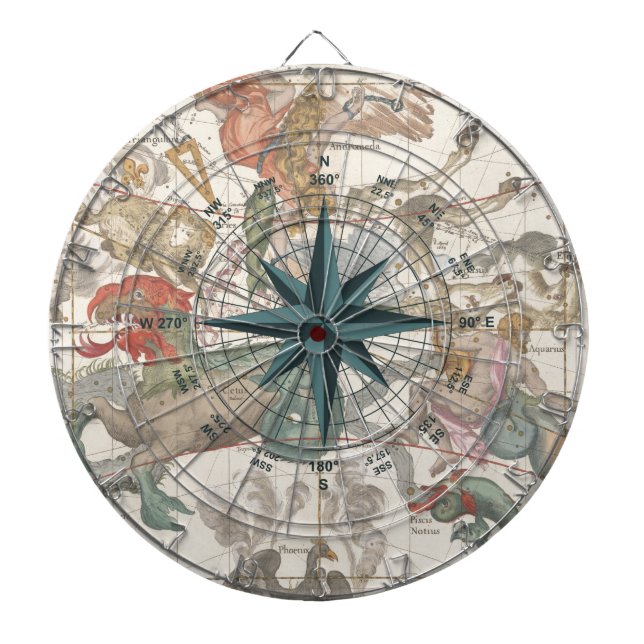 Compass on an Ancient Map Dartboard (Front)
