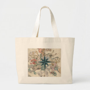 Compass on an Ancient Map Large Tote Bag