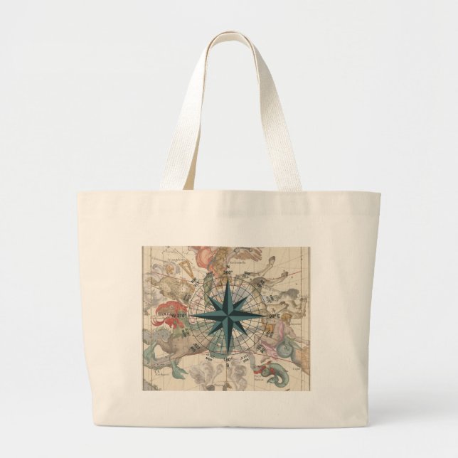Compass on an Ancient Map Large Tote Bag (Front)