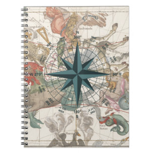 Compass on an Ancient Map Spiral Notebook