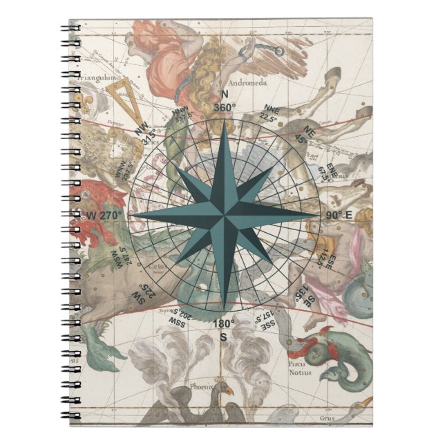 Compass on an Ancient Map Spiral Notebook (Front)