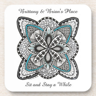 Compass Rose Abstract Doodle with Turquoise Coaster