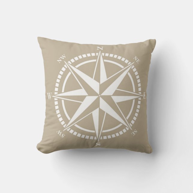 Compass Rose Beige Nautical Cushion (Front)