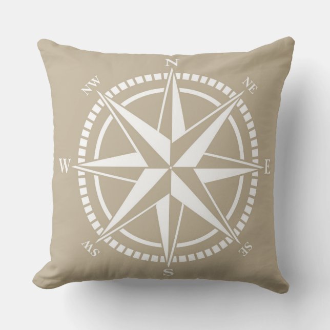 Compass Rose Beige Nautical Cushion (Front)
