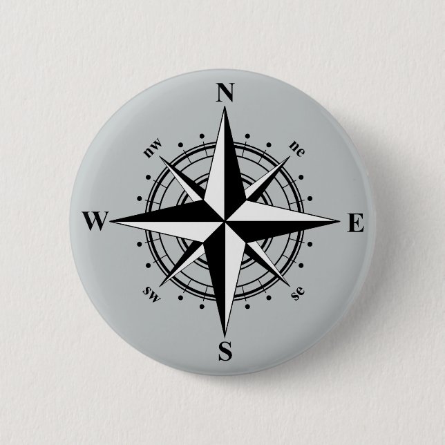 Compass Rose Black & White 6 Cm Round Badge (Front)