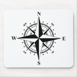 Compass Rose - Black & White Mouse Pad
