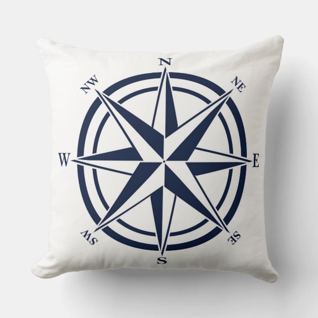 Compass Rose Blue Nautical Cushion (Front)