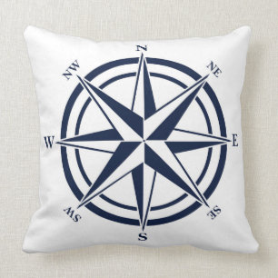 Compass Rose Blue Nautical Cushion