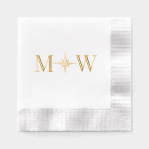 Compass Rose Couple Wedding 2 Initial Monogram Foil Napkins