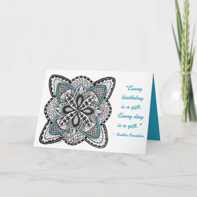 Compass Rose Hand-Drawn Doodle with Blue Birthday  Card (Front)