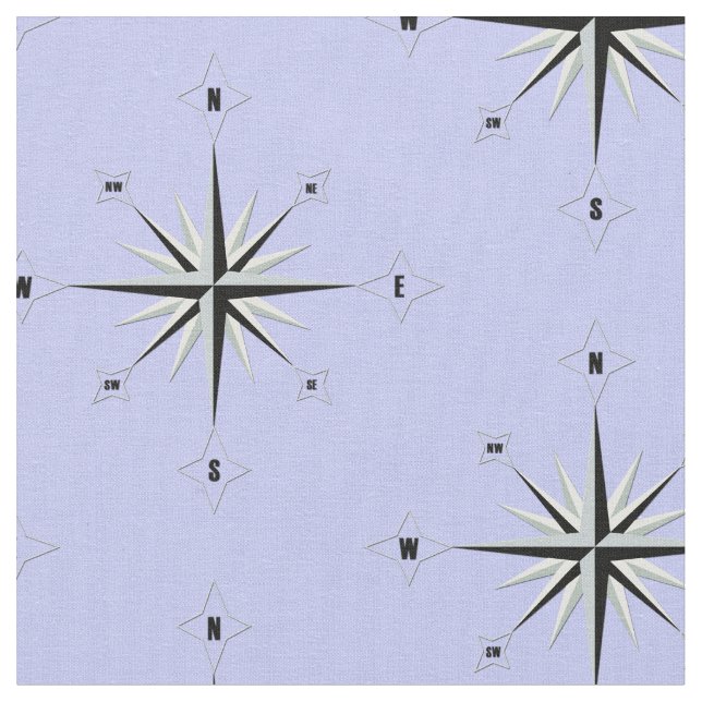 Compass Rose Nautical Blue Fabric (Close Up)