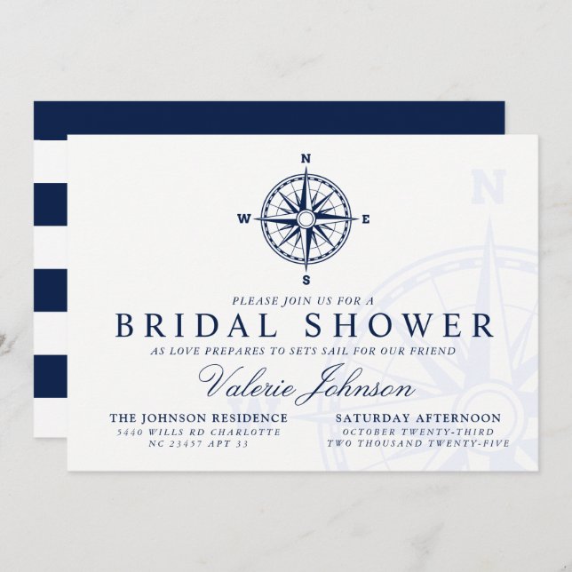 Compass Rose | Nautical Themed Bridal Shower Invitation (Front/Back)