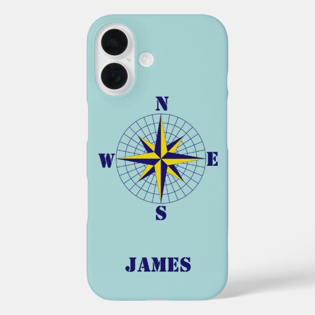 Compass Rose Navy and Gold with Name Nautical Case-Mate iPhone Case (Back)