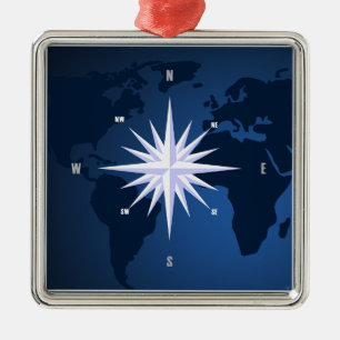 Compass Rose Ocean Blue Nautical Premium Ornament