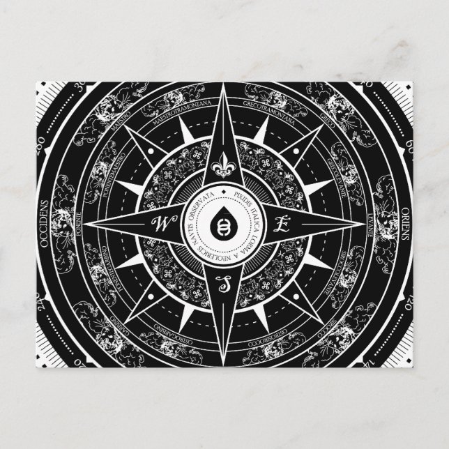 Compass Rose - Postcard (Black) (Front)