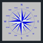 Compass Rose Poster<br><div class="desc">Poster with image of a compass rose in blue and white against a gray background.</div>