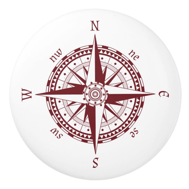 Compass Rose Red Ceramic Knob (Front)