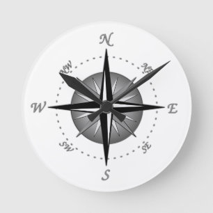 Compass Rose Round Clock