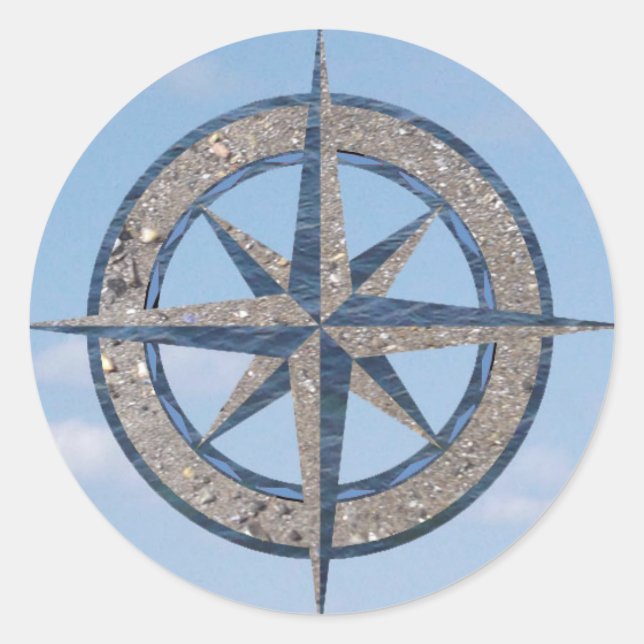 Compass Rose (Sand, Water, Sky) Classic Round Sticker (Front)