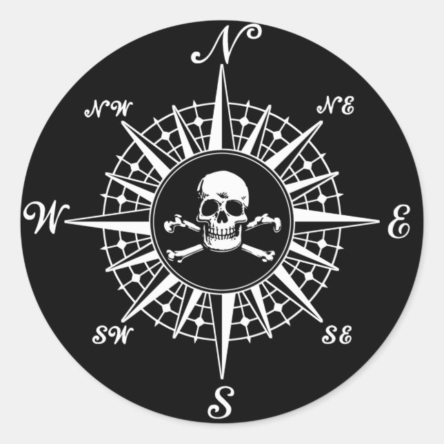 Compass Rose Skull 1 Classic Round Sticker (Front)