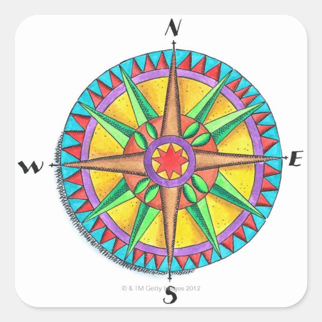 Compass Rose Square Sticker (Front)