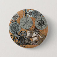 Compass Rose Vintage Nautical Octopus Ship